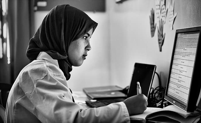 A student studying